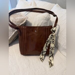 Ashwood Brown Smooth Leather Shoulder/Crossbody Bag.10x11.5 with scarf